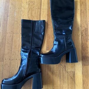 JEFFREY CAMPBELL THE BAND Black Knee-High Platform Boots Size 9